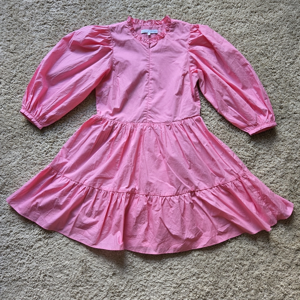 English Factory Poplin Mini Dress Womens XS Pink Tiered Babydoll Ruffle